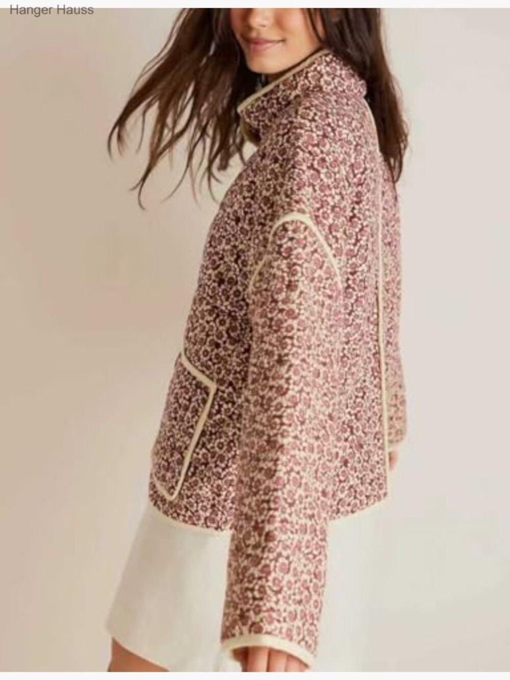 Lightweight Floral Quilted Cropped Puffer Jacket Button Down Winter Coat - Picture 2 of 7